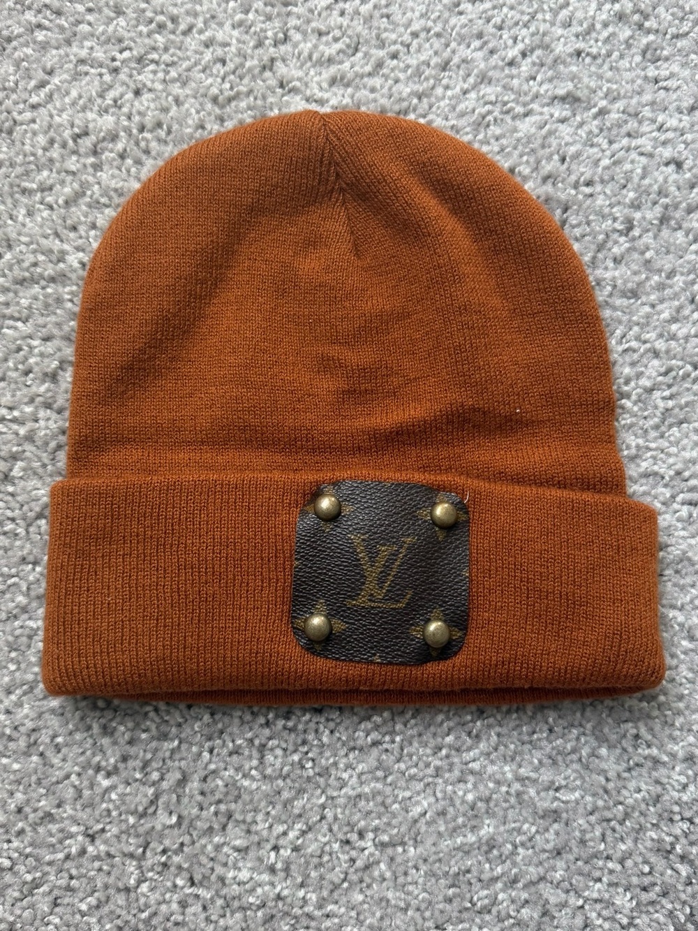 Louis Vuitton Rust Brown Knit Beanie with LV Patch